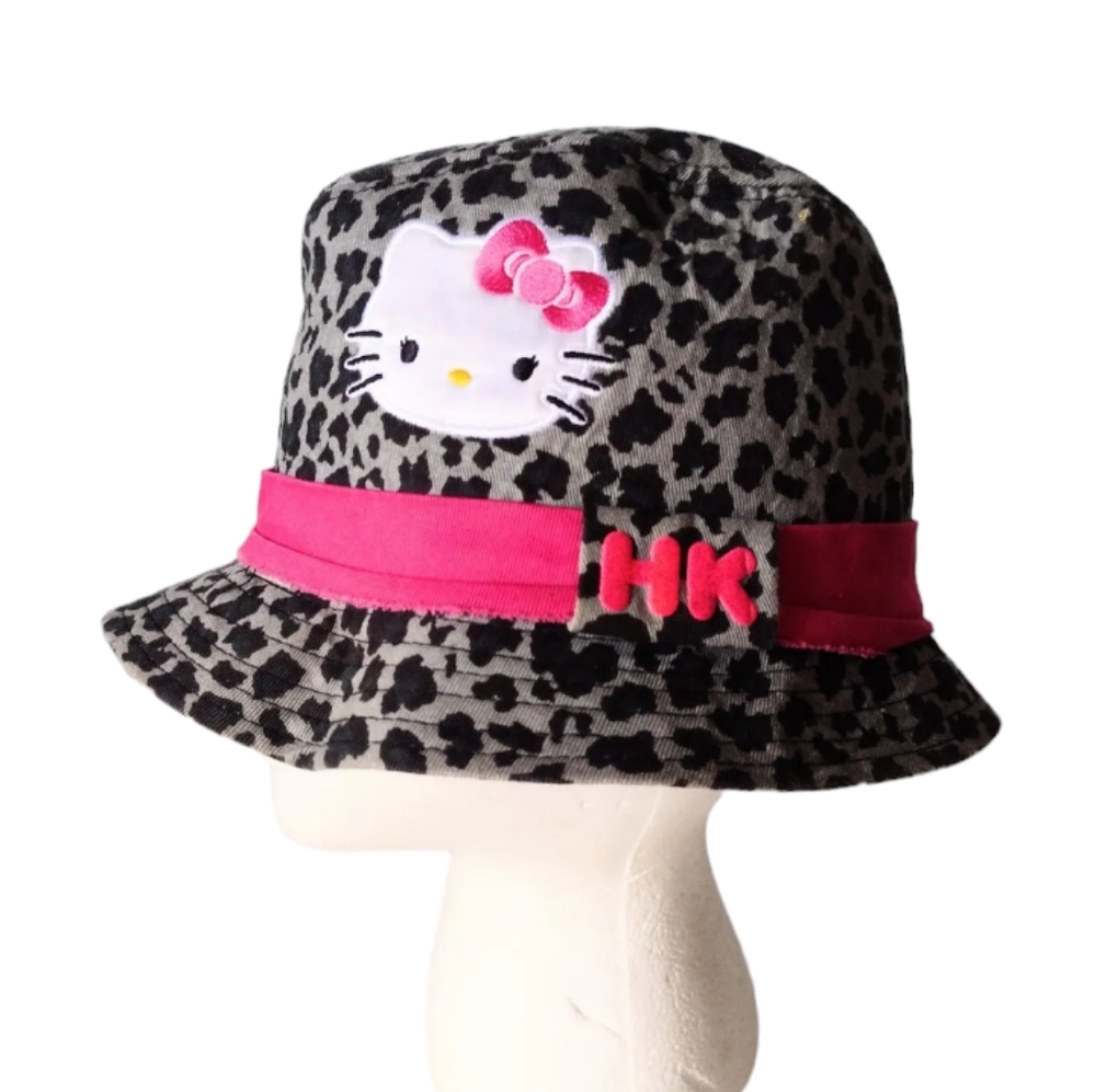 Sanrio Hello Kitty Womens Fedora Hat Cheetah Print Gray Black Hot Pink One Size